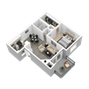 Renovated style 1x1 3D floor plan